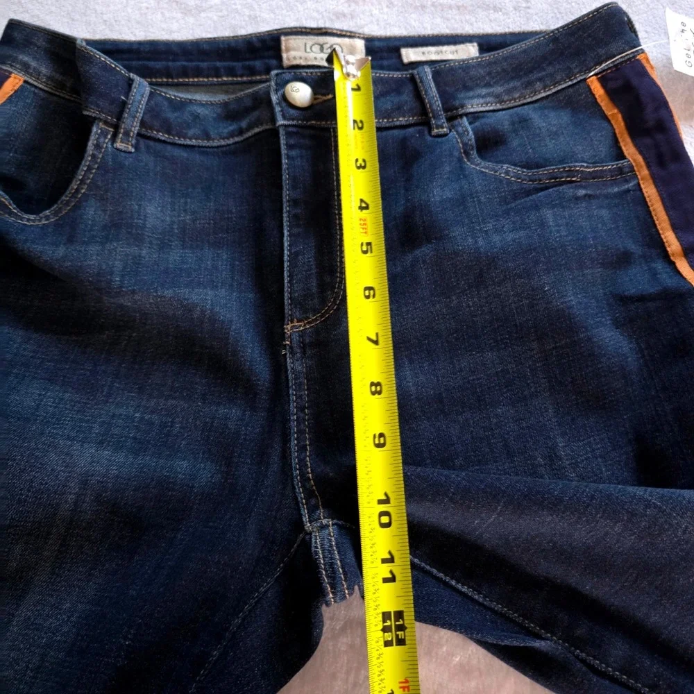 LOGO Lori Goldstein Bootcut Jeans Side Stripe Raw Hem Dark Wash Blue 12 New